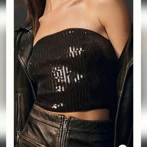 By Anthropologie Cropped Strapless Sequin Tube Top